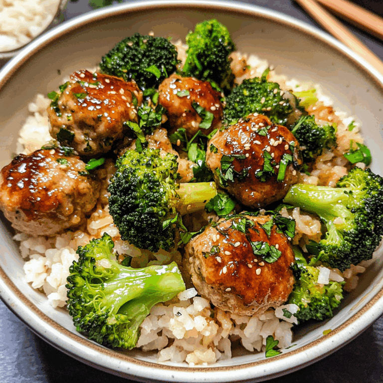 Chicken Meatballs with Broccoli and Rice