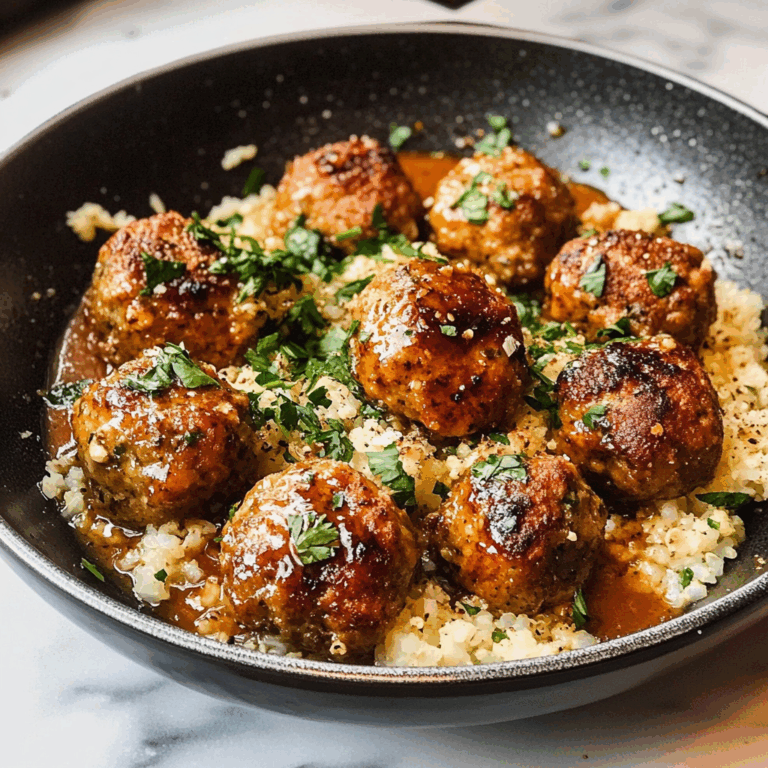 Chicken Meatballs with Cauliflower Rice and Garlic Butter