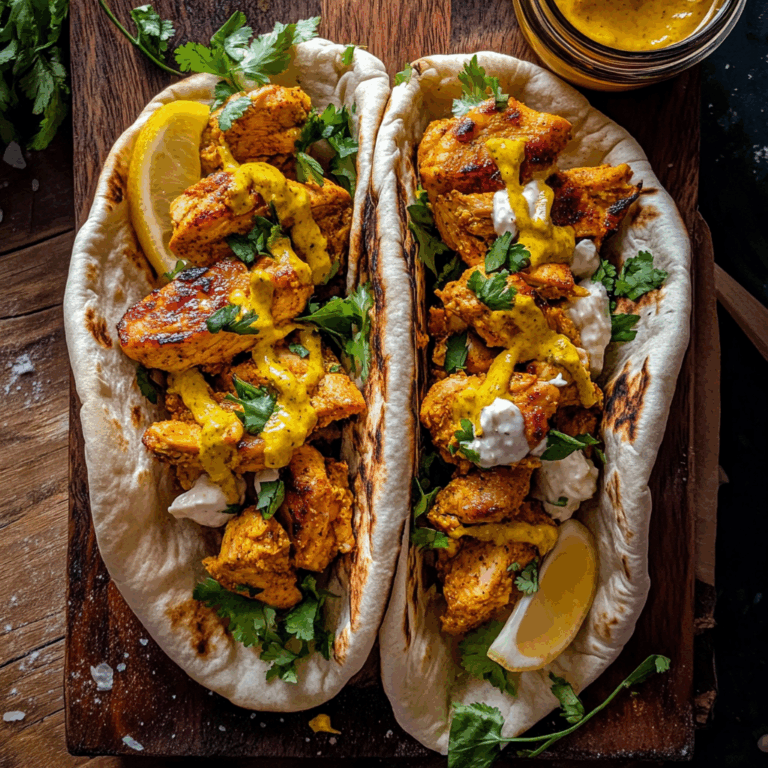 Roasted Turmeric Chicken Pitas with Garlic Lemon Tahini