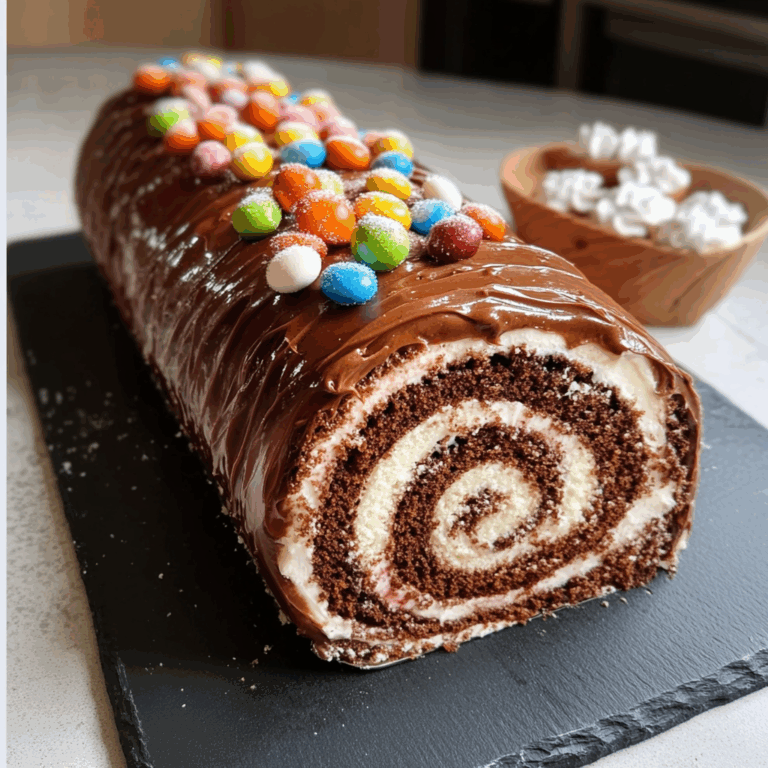 Delectable Roll Cake with Chocolate Frosting and Candies